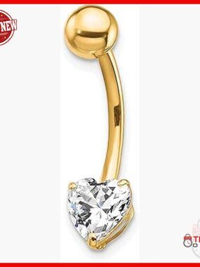 10K Yellow Gold Heart Belly Dangle Piercing Jewelry 22mm